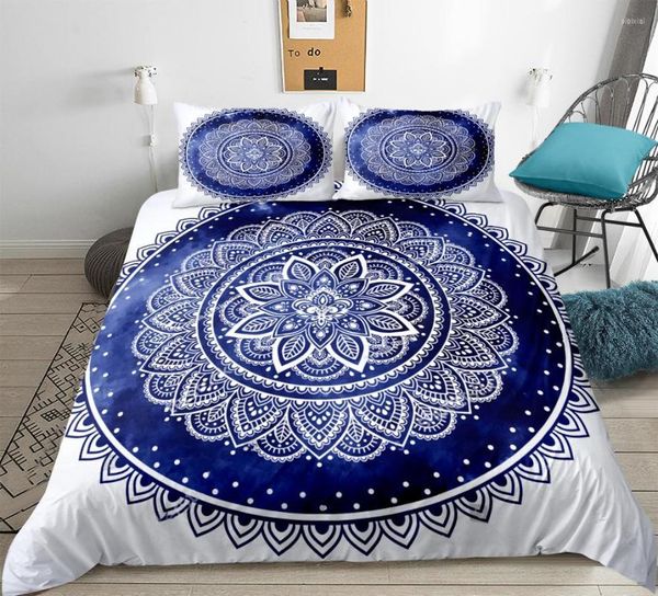 Yatak takımları bohemia seti koyu mavi çiçek yorgan kapağı sıçrayan mürekkep yatağı ultra yumuşak mikrofiber lotus boho