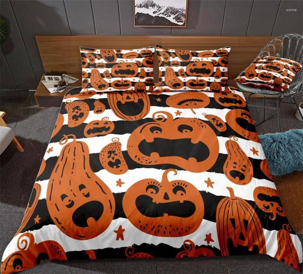 Bettwäsche-Sets, Halloween-Pumpki-Bettbezug-Set, Schwarz-Weiß-Hintergrund, Betten, Heimtextilien, Mikrofaser, für Jungen und Kinder