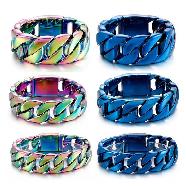 24mm 31mm 316L Edelstahl Curb Cuban Chain Armband Punk Hiphop Herren Damen Super Heavy Dick Regenbogen Blau Titan Stahl Fahrrad Biker Armbänder Armreif Schmuck