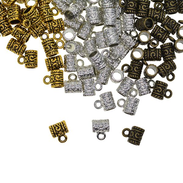 Schlüsselringe 50pcs Antique Gold Bronze Silber Großes Loch 5mm viktorianisches Muster Kaution Dangle Charm Spacer Perlen Fit Seilschmuck DIY MAKE