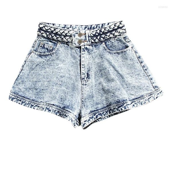 Damen Jeans Street Fried Denim Shorts Frauen Sommer Stil Twist Taille Hohe Micro Flared Dünnschliff Blaue Dame