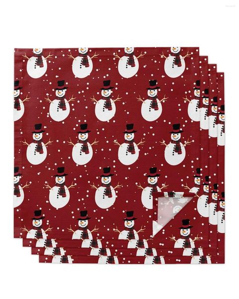 Tisch Serviette Weihnachten Schneemann roter Hintergrund 4/6/8pcs Stoffdekoration Handtuch für Küchenplatten Matte Hochzeitsfeier Dekoration