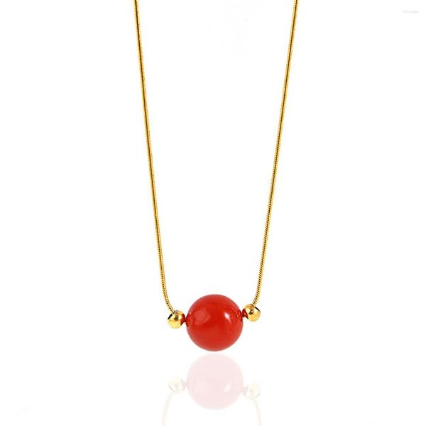 Ketten Greatera Elegante rote Steinperle Anhänger Choker Halsketten für Frauen Edelstahl Gold Farbe Kette Neckalce Trendy Schmuck 2023