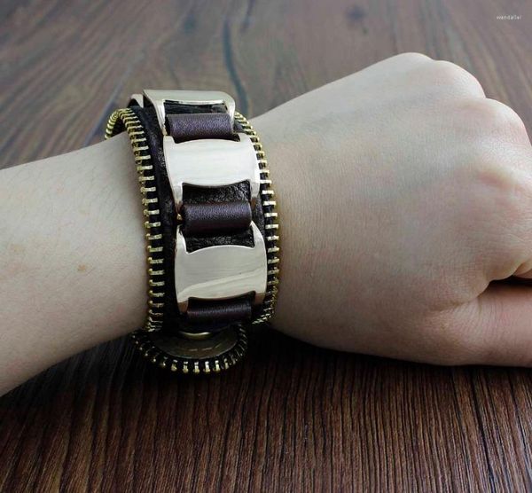Bracelets de charme Moda Cool Bling Women Gift Brown Leather Bracelet Chain Com Studs Charms para GT02
