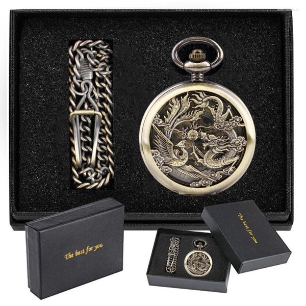 Orologi da taschino Dragon And Phoenix Chengxiang Peace Love Orologio meccanico Ciondolo da uomo in stile cinese