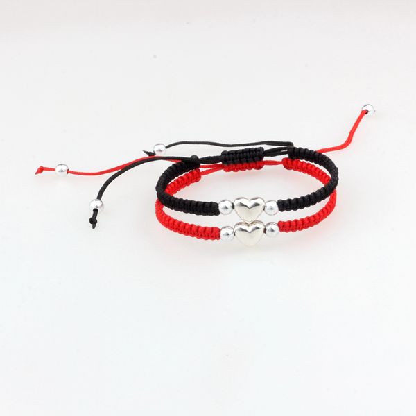 12pcs Novo pulsão de pulsação de coração Lucky Red Black Color Thread Casal Chain Made Bangles Bangles Pulsera Jewelry Gift for Friend