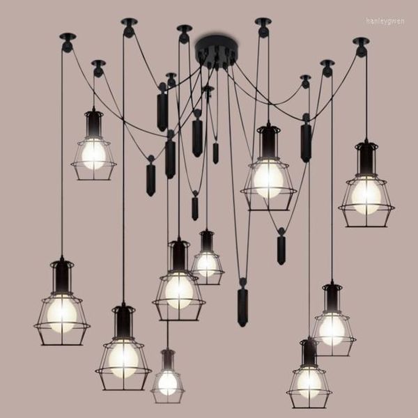 Avizeler mordern nordic retro edison ampul avcı avize vintage çatı katı antika ayarlanabilir diy E27 sanat örümcek tavan lambası fikstürü