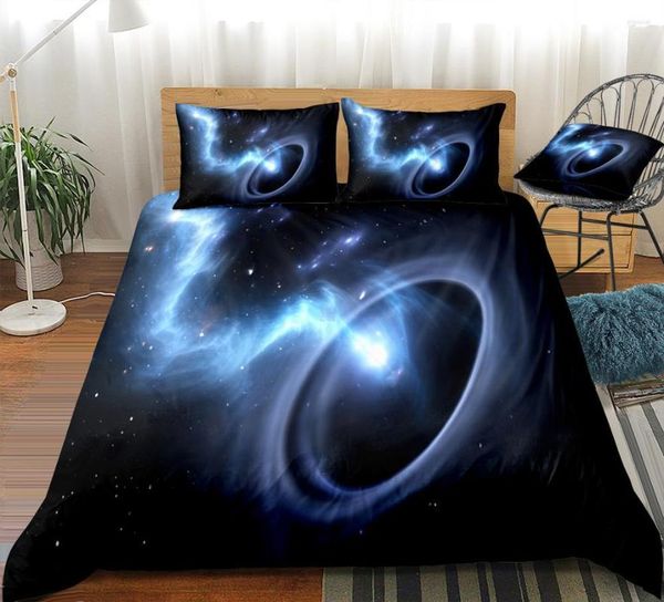 Set di biancheria da letto Galaxy Set Copripiumino buco nero Cielo stellato blu Biancheria da letto Copriletto Ragazzi Ragazze Tessili per la casa Letti in microfibra