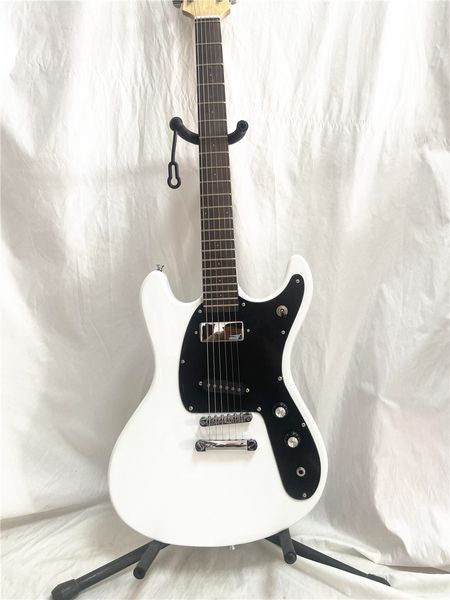 Custom 1966 Ventures Chitarra elettrica bianca Mosrite Zero Fret JRM Johnny Ramone Battipenna nero Hardware cromato