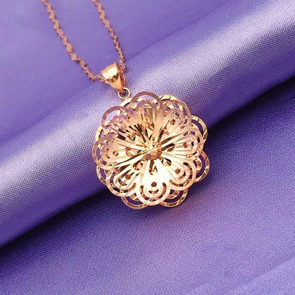 Catene placcate oro viola 14K collane con ciondolo fiore rosa catene regalo di gioielli di fidanzamento cinesi di moda squisita da donna