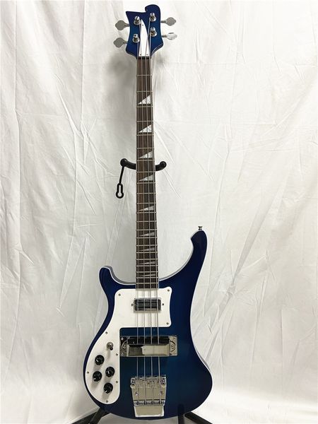 Custom 4003 4-saitige E-Bassgitarre für die linke Hand, blauer Korpus mit Farbverlauf und Chrom-Hardware
