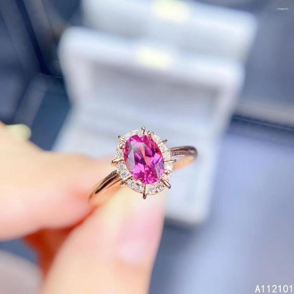 Anelli a grappolo KJJEAXCMY Gioielleria raffinata S925 Argento sterling intarsiato Topazio rosa naturale Ragazza Anello con pietra preziosa di lusso Test di supporto Stile cinese