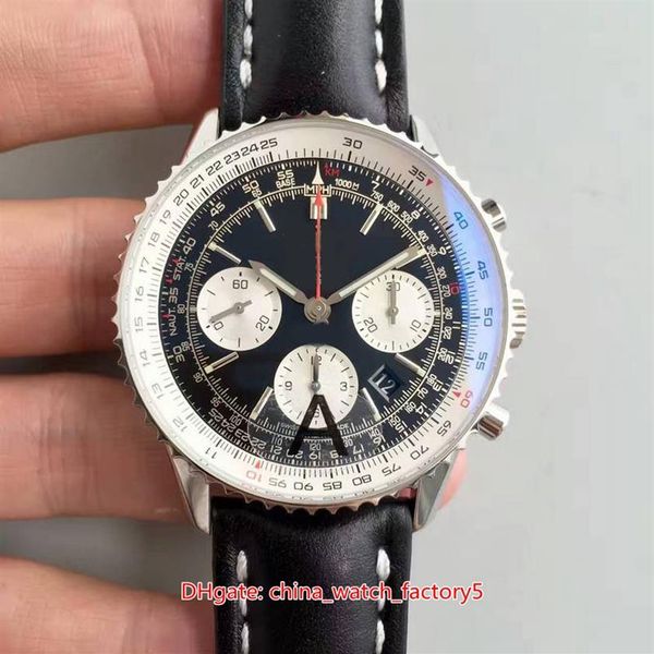 Relógios de alta qualidade do fabricante jf 3 cor 43mm Navitimer AB012012 BB01 Bandas de couro Swiss Swiss ETA 7750 Movimento automático Mens240p