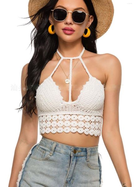 Serbatoi da donna 2023 Summer Beach Crochet Camis Donna Sexy Nappe Halter Lady Holiday Seaside Bikini Femme Crop Top