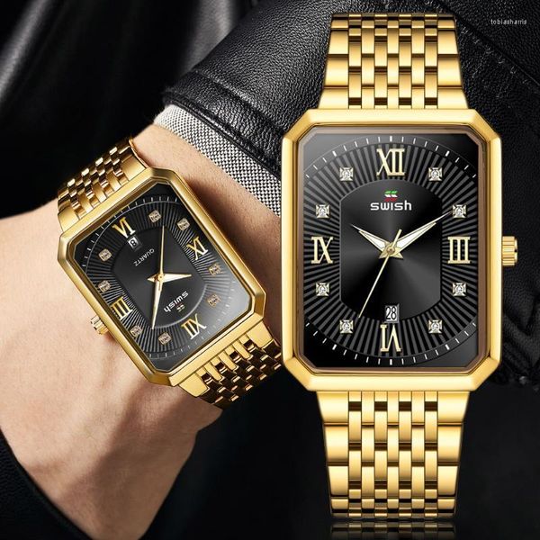 Avanadores de pulso Golden Black Watches Men Top 2023 Quartz de moda impermeável esportes militares Relloj de hombre