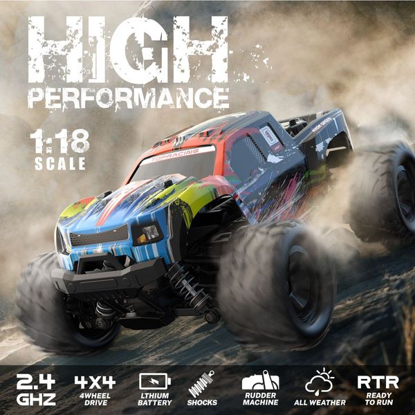 O1 2.4G RC Car, 4WD Climbing Off-Road Truck, Boy Toy, 1:18 Big Tire Monster, High Speed 36-KM/H, Sospensione a quattro ruote, Regalo di Natale per bambini