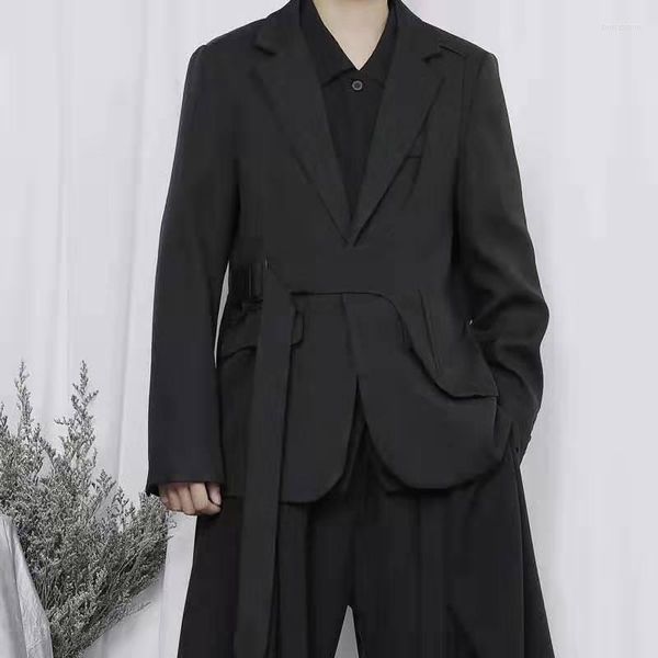 Abiti da uomo Abito da uomo a maniche lunghe Cappotto Primavera e autunno Nero Slim Fit Moda Fibbia Cravatta Sciolto Tinta unita Semplice