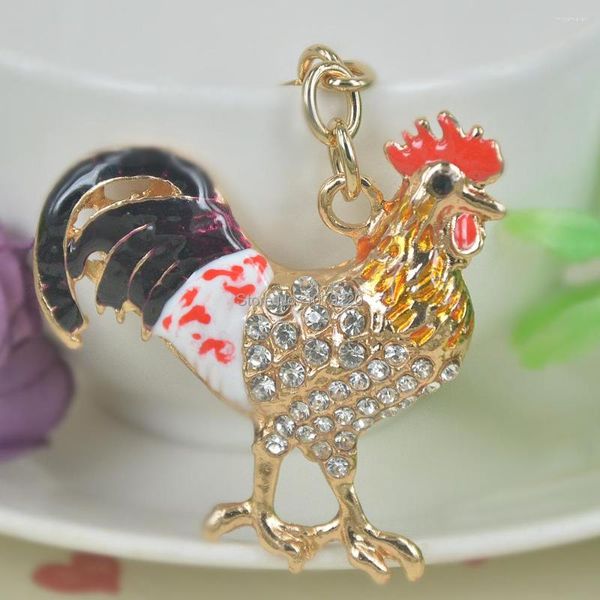 Portachiavi adorabile gallo pollo portachiavi strass cristallo fascino gioielli donna borsa ciondolo portachiavi auto San Valentino Natale