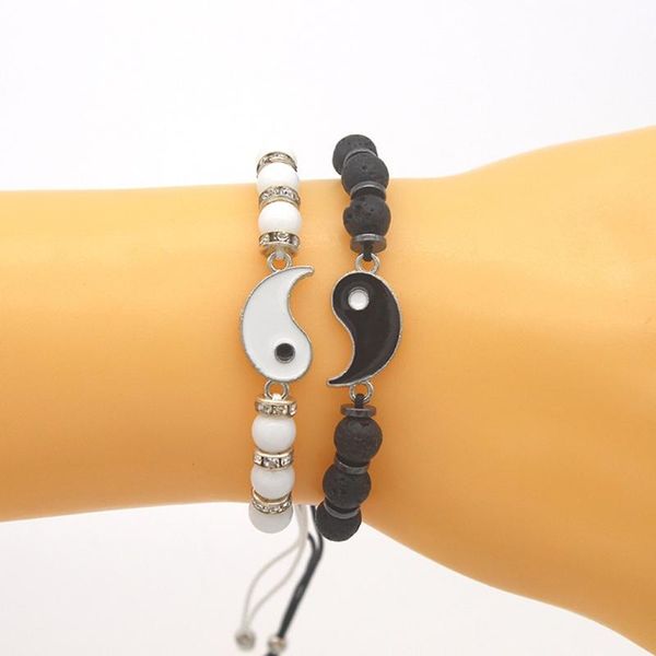 Colares pendentes 2Pieces tai chi yin yang paralelas de liga de liga de liga ajustável Bracelete de trança correspondente corda de amante