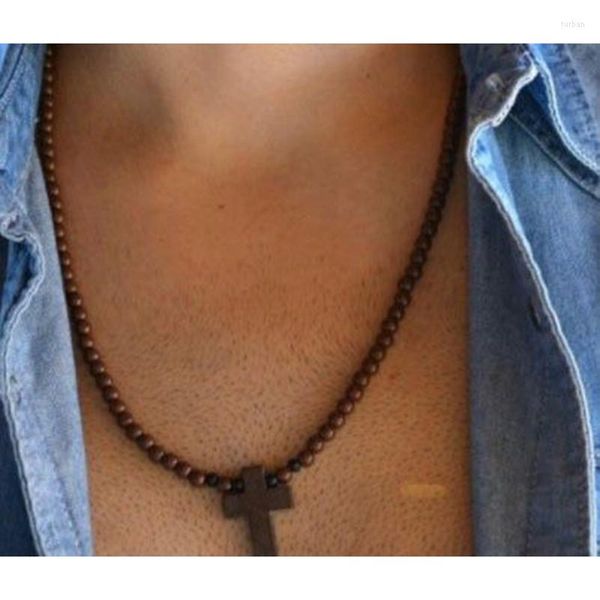 Halskette Ohrringe Set für Kreuz Jesus Holz Armband Anhänger Männer Frau Holzperlen geschnitzt lange Rosenkranz katholische Halsketten männliche Jude