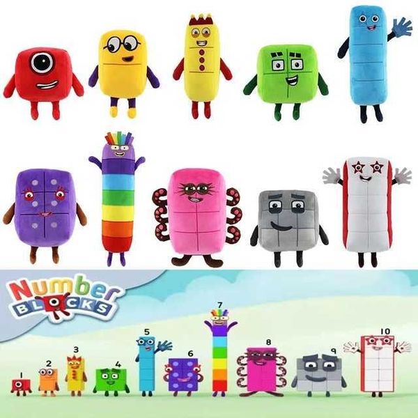 Peluş Hayvanlar 10 adet / takım Numberblocks Peluş Oyuncaklar Numarası Dolması Bebekler Film TV Dizisi Karikatür Eğitici Oyuncak Çocuk GiftJ230308