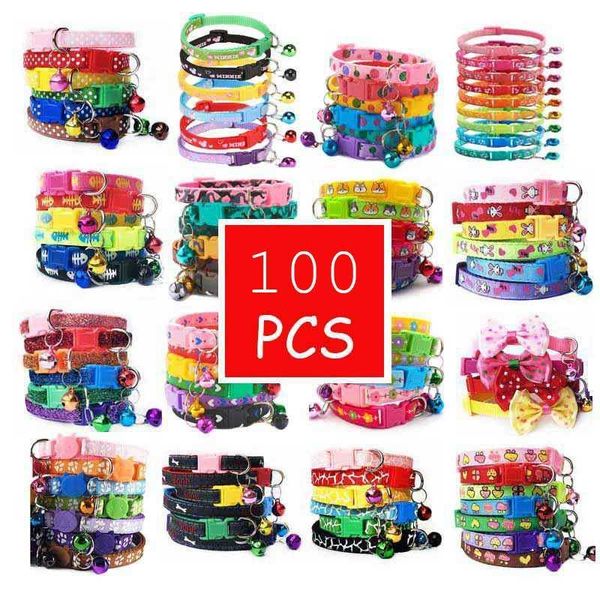 Colares de gato leads atacado 100 pcs com bell gatitte colar strap libere rápido liberação ajustável colar pata de impressão posicionando PET 230309