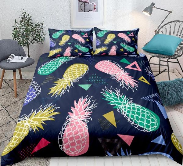 Set di biancheria da letto set di ananas colorati sfondo geometrico background per bambini copripiumini regalo per la trapunta a 3 pezzi tessili da letto