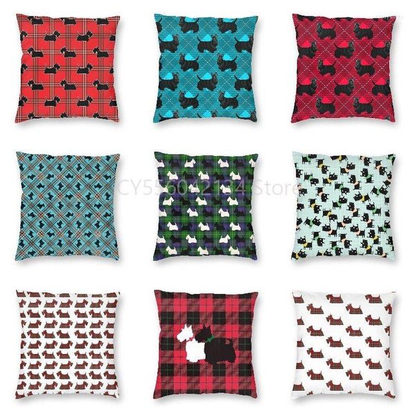 Travesseiro luxo de luxo escocês terrier xadrez tartan estampa de capa de capa de cães scottie cães para sofá carro