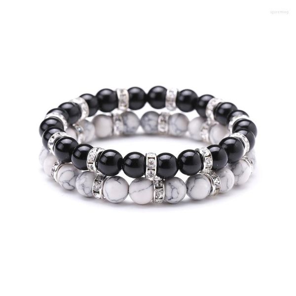 Strand 8mm Black Bead Howlite Stone Bracelet