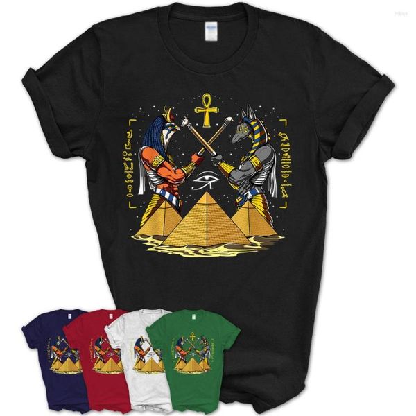 Herren T-Shirts Ägyptischer Gott Anubis Horus Antike Pyramiden Ankh Hieroglyphen Herren T-Shirt. Sommer-Baumwoll-Kurzarm-Unisex-Shirt mit O-Ausschnitt