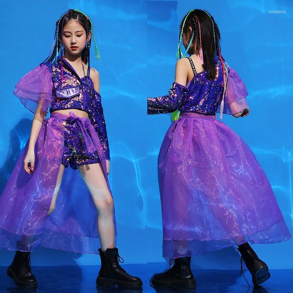 Modello di passerella di moda per bambini per bambini in campo Costumes Girls Girls Purple Paiugine Jazz Street Dance Hip-Hop DQS7144