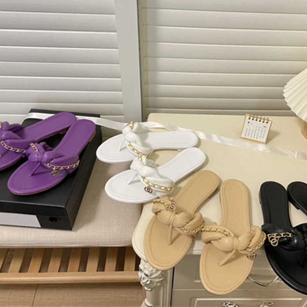 Channel Damen-Hausschuhe aus Leder, mehrfarbig, gedrehtes Geflecht, Kette, Sandalen, Kleid, Schuhe, Slip-on-Flats, Schnalle, Flip-Flops, Strand-Pantoletten, Party, elegant, niedriger Absatz, flache Slides, modisch, S