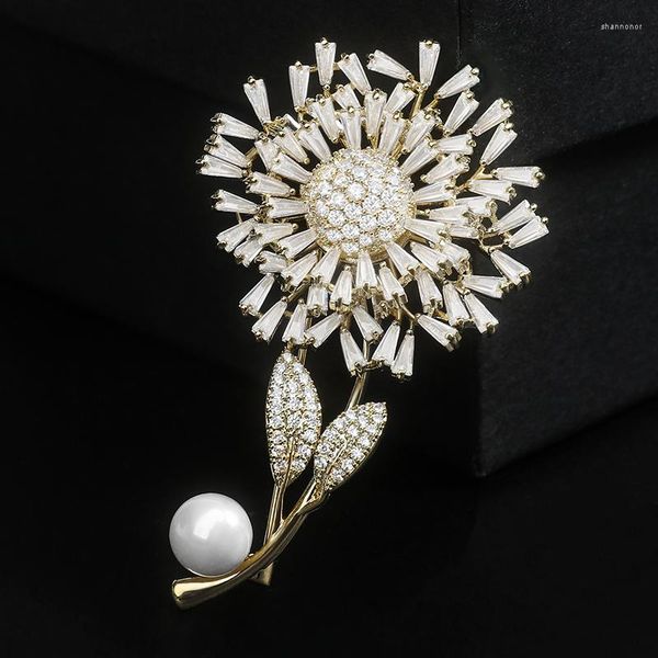 Broschen YYSUNNY Luxus Funkelnde Kristall Löwenzahn Brosche Pins Für Frauen Kreative Perle Blumenstrauß Corsage Kleidung Schmuck