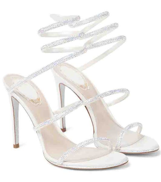 Perfetto Sandalo da donna con strass Scarpe estive Margot Sandali gioiello Scarpe da donna celo Tacco a serpente in cristallo Strappy Tacchi a spillo alti Lady Eleganti décolleté di marca