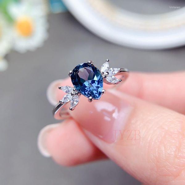Ringos de cluster jóias finas topázias escuras do topázio de prata esterlina anel de casamento feminino Fashion 2023