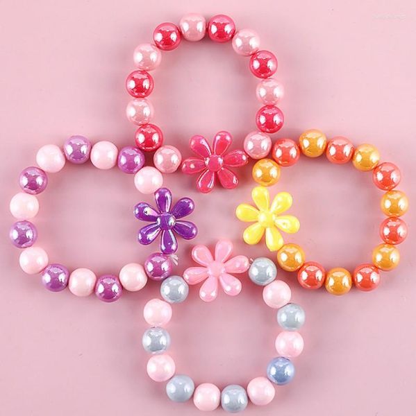 Strang Mode Nette Candy Farbe Blume Armband Für Kleine Mädchen Kind Acryl Bunte Perlen Kinder Schmuck Kinder Zubehör