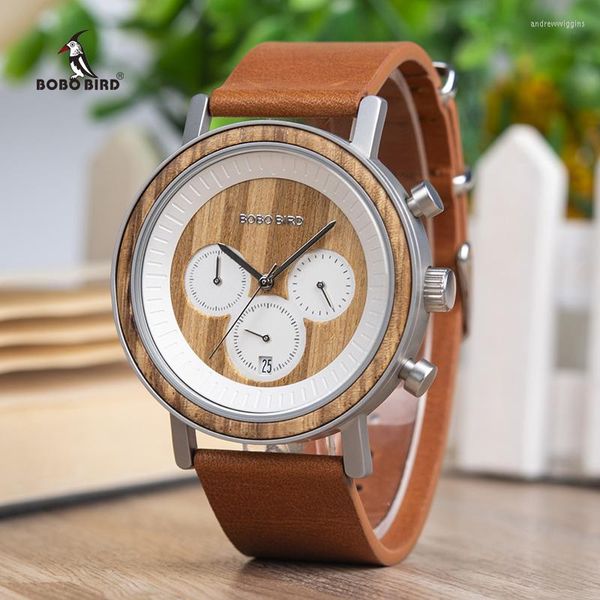 Armbanduhren Bobo Bird Chronograph Herrenuhren Edelstahl Relogio Masculino Holzuhr Damenuhren Para Hombre in Holz-Geschenkbox