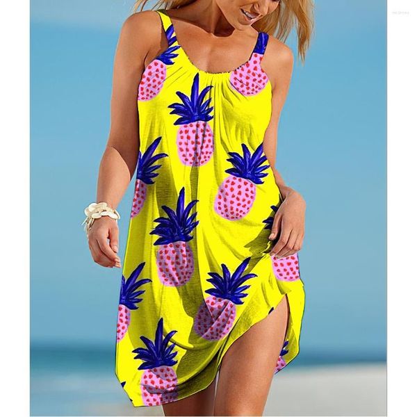 Lässige Kleider tropischer Obstdruck 3d Midi Mini Kleid Frauen Camisole Bohemian Boho Sexy Strand Faldas Frauen schlank Vestidos