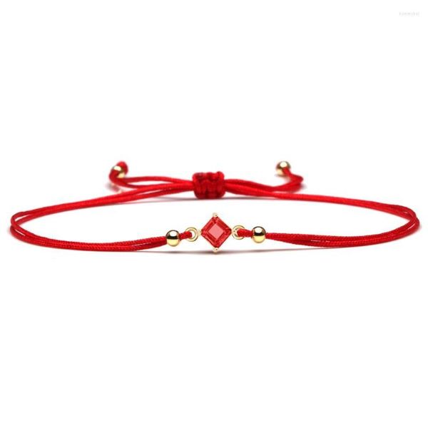 Bracelets de charme espumante vermelho cúbico de zircônia de zirconia bracelete de cobre Mulheres menina 2023 Mini Jóias minimalistas de cordas CZ