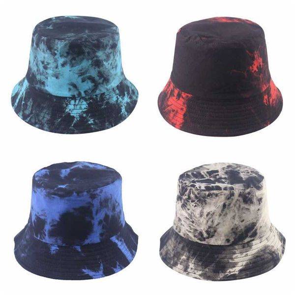 Шляпа шляпы с краями wzcx graffiti tiedye flat top Hip Hop Fisherman's Fashion New Doubleded Foldable Basin Basin Cap Summer Hat R230308