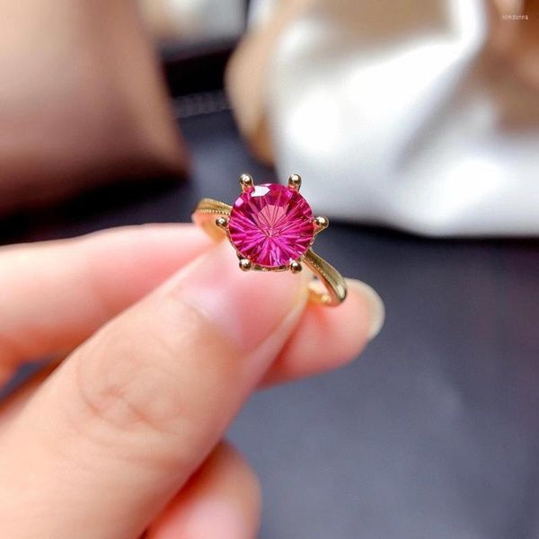 Clusterringe anmutige natürliche rosa Topaz Gemstome Ring für Frauen Schmuck zertifiziert Juwel Real 925 Silber Gold Plated Engagement