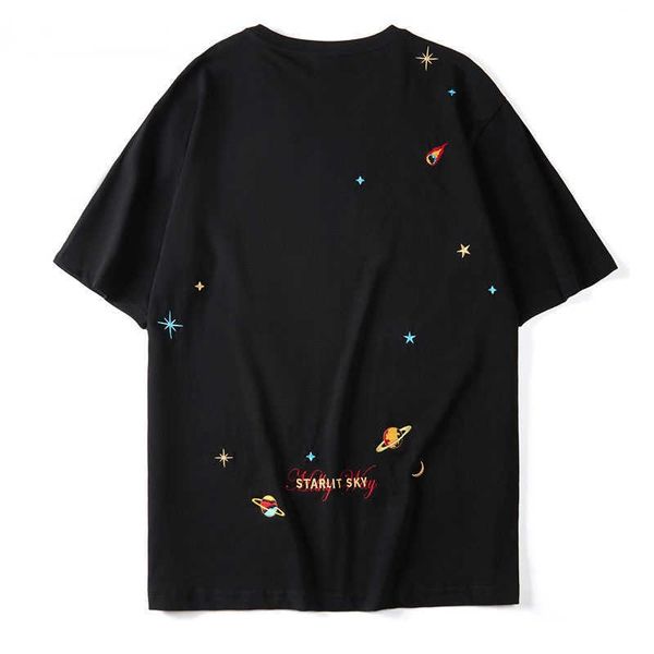 Herren T-Shirts Brief Planeten Sterne Stickerei T-Shirts Streetwear Harajuku Casual Kurzarm T-Shirts Shirts Herren Hip Hop Mode Sommer Tops G230309