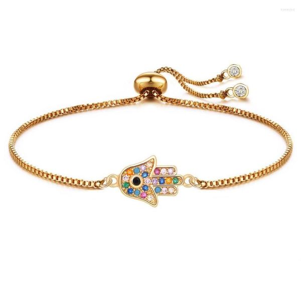 Braccialetti di fascino carino piccolo multicolore zirconia cubica zirconia hamsa a mano bracciale femminile ragazza colorata rame cz fatima di gioielli regalo