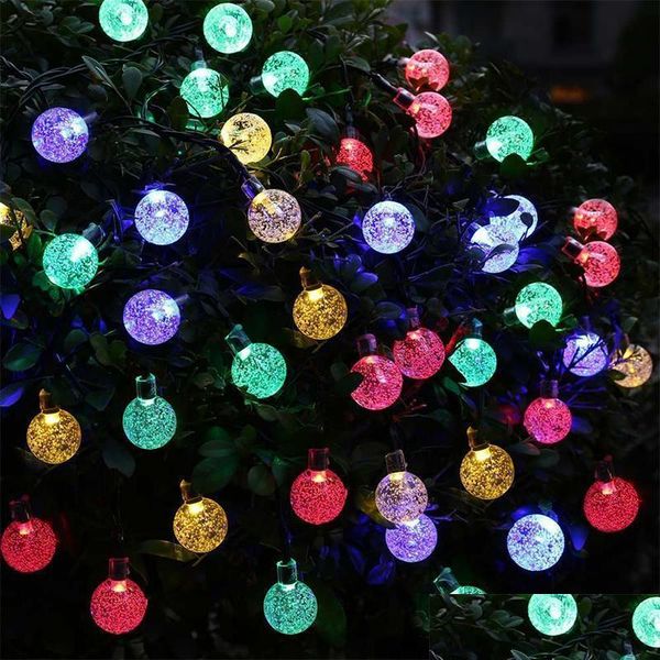 Decorazioni natalizie Luci a corda a led ad energia solare 30 Bbs Sfera di cristallo impermeabile Camma luminosa Illuminazione esterna Festa da giardino Dh4Td