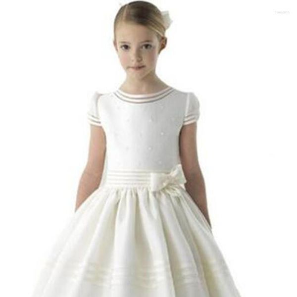 Девушка платья цветом первое причастие для девочек пояс с короткими рукавами с цветами настройка