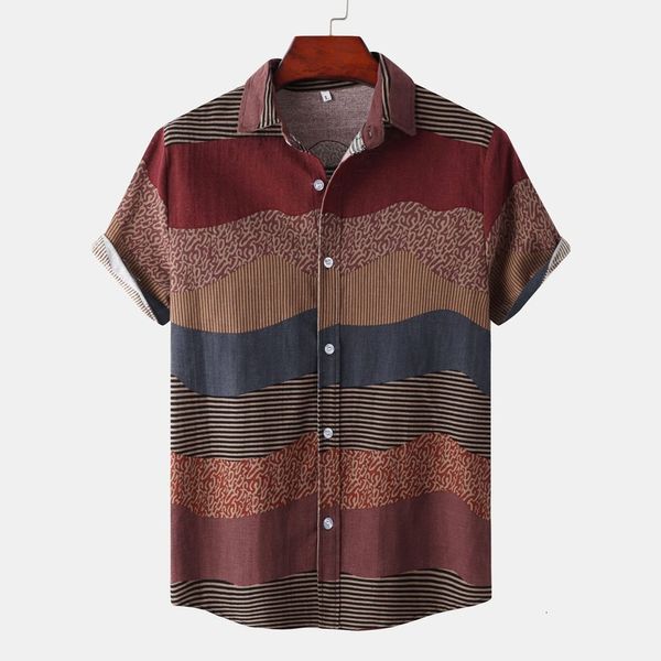 Camisas casuais masculinas camisa mensal de estilo étnico vintage impressão de manga curta solta camisetas casuais diariamente usando blusa de escritório de alta qualidade quimise homme 230308