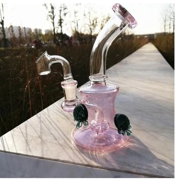 Pink Bong Heady Oil Rigs Smoke Glass Oil Burner Pipe Bubbler Recycler Dab Rigs Thick Glass Waterpipe espiral coletor de recuperação de óleo perc