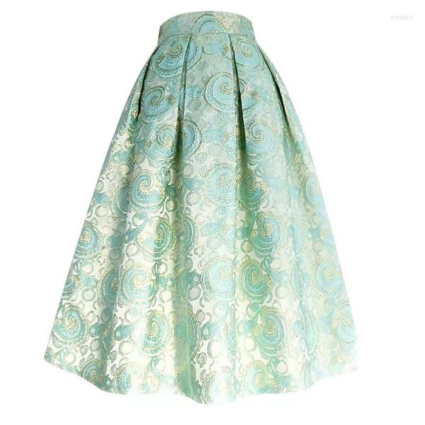 Röcke 2023 Frühling Sommer Frauen Frische Mori Mädchen Vintage Elegante Koreanische Mode Hellgrün Hohe Taille Gefaltete Lange Midi Maxi rock 5XL