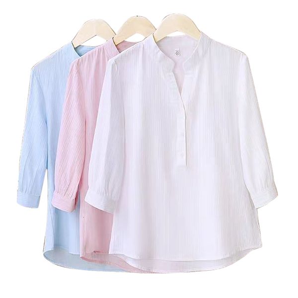 Damenblusen Hemden Insta Halbarm Elegantes Hemd Weiß Rosa Knopf Vintage Bluse Stehkragen Damen Baumwollhemd Weiblich Lässig S-3XL 230309