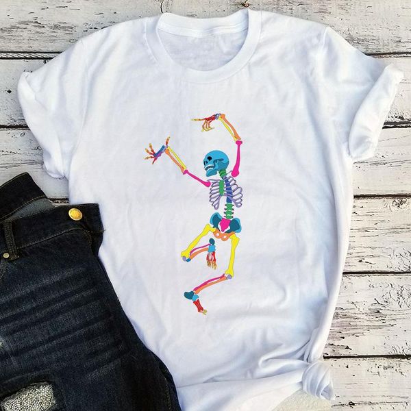 Kadın Tişörtleri Dancing İskelet Tshirt Vintage Street Giyim Cadılar Bayramı Korku Filmi Grafik Kadın Takım Kıyafetleri